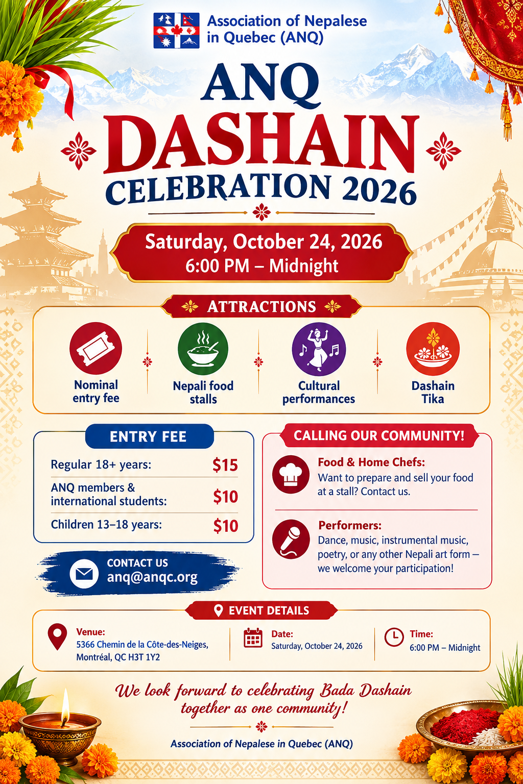 ANQ Dashain Party: Saturday, 24 October 2026